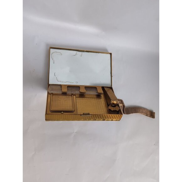 Vintage Evans Compact Purse and Cigarette Case Clutch Wristlet 1940s Gold Tone - Picture 7 of 10